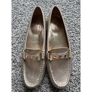 Marc Joseph Women 8.5 Mulberry Driving Loafer Shoes Flats Gold Leather